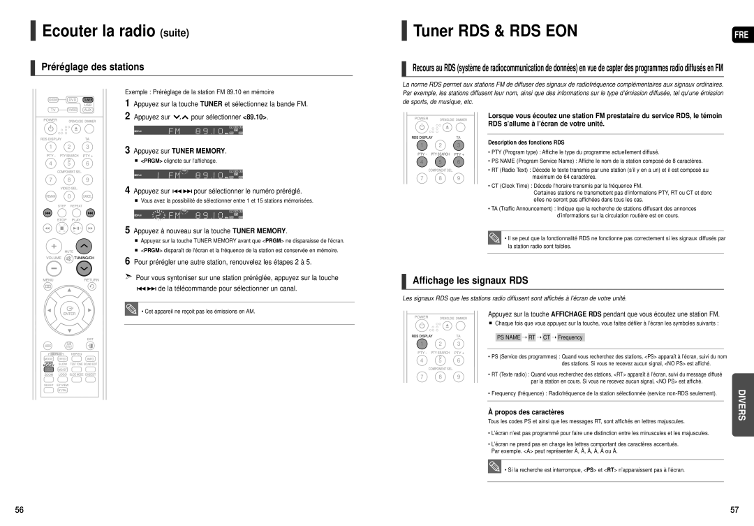 Samsung HT-THX25R/XEF Ecouter la radio suite, Préréglage des stations, Appuyez sur pour sélectionner le numéro préréglé 