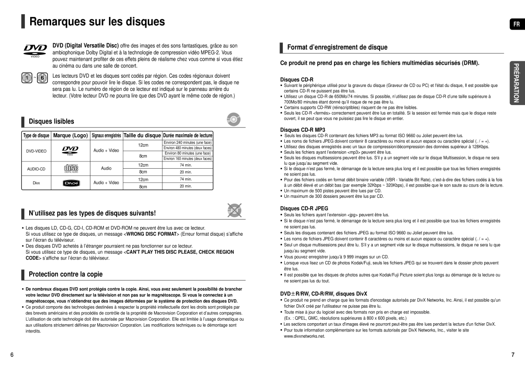 Samsung HT-TXQ120R/XEF manual Remarques sur les disques, Disques lisibles, ’utilisez pas les types de disques suivants 