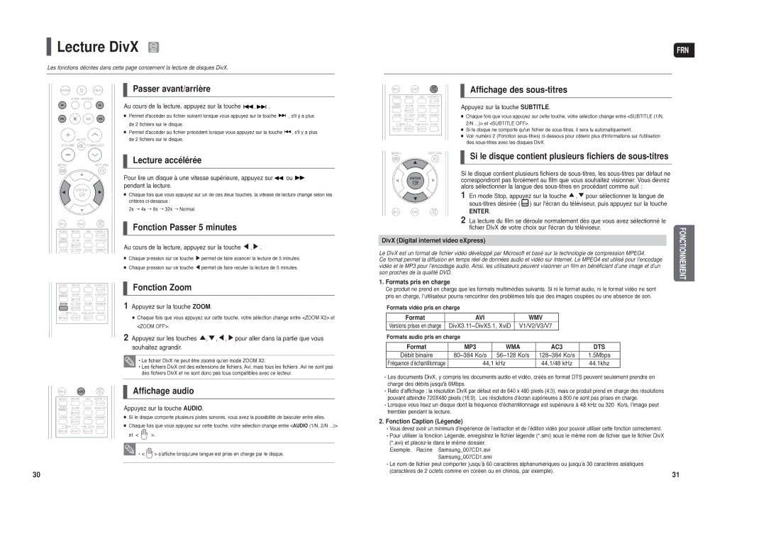 Samsung HT-TXQ120R/XEF manual Lecture DivX 