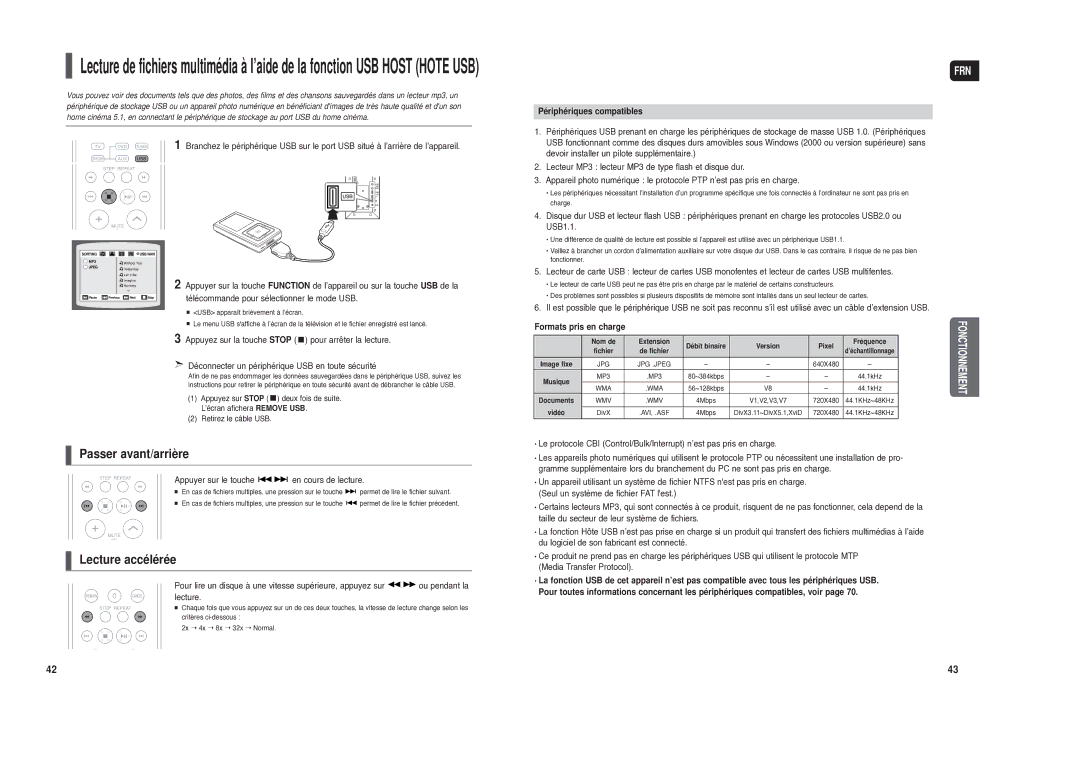 Samsung HT-TXQ120R/XEF manual Appuyer sur le touche en cours de lecture, Périphériques compatibles 