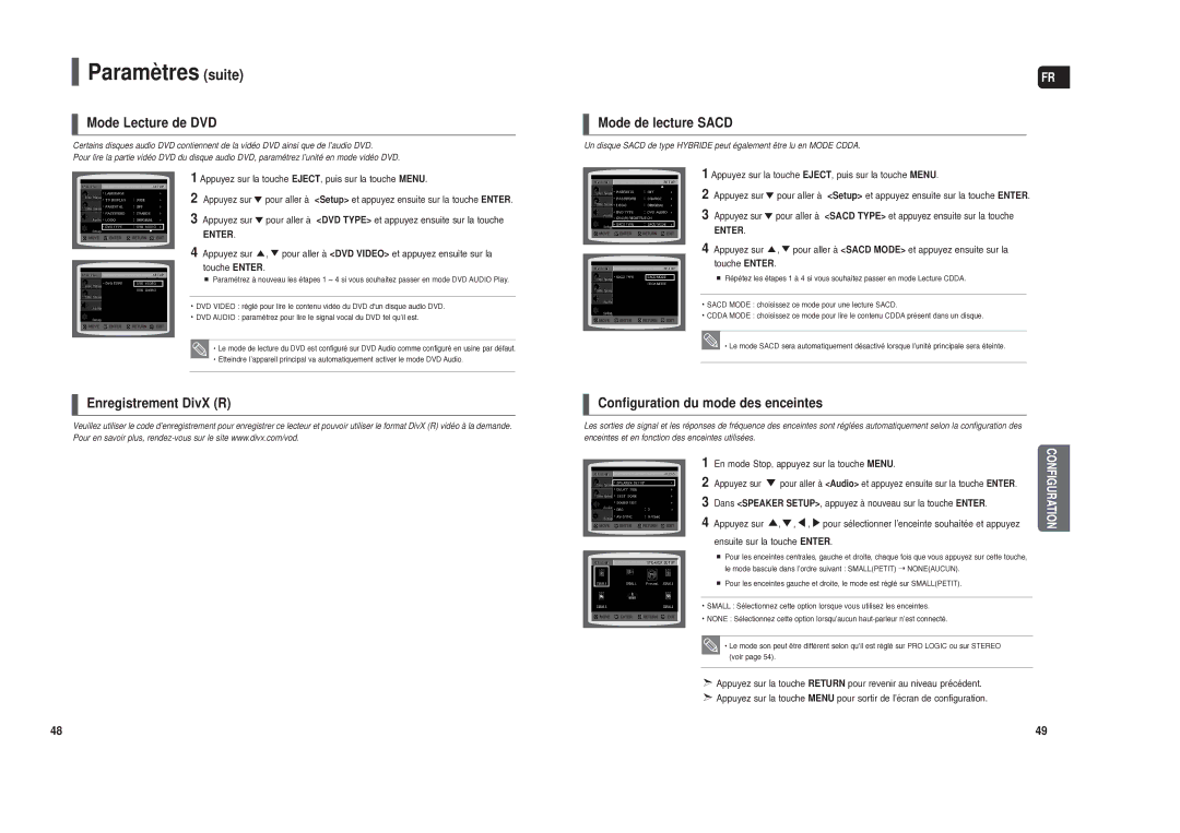 Samsung HT-TXQ120R/XEF manual Mode Lecture de DVD, Mode de lecture Sacd 