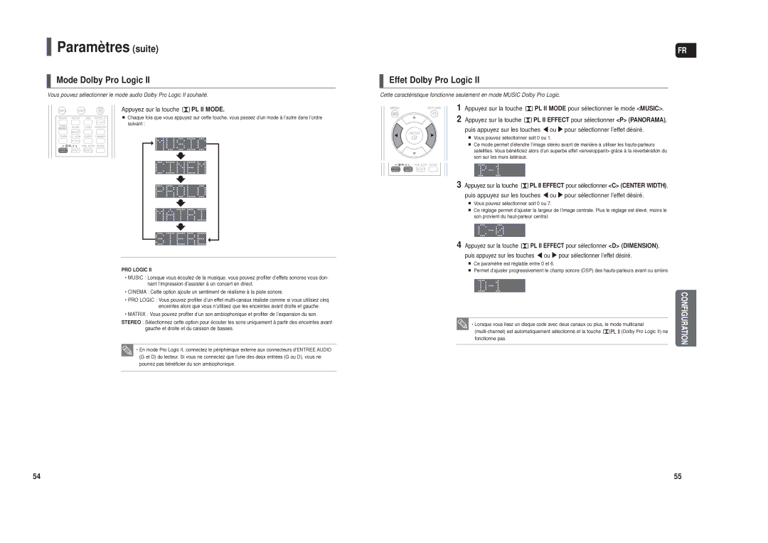 Samsung HT-TXQ120R/XEF manual Mode Dolby Pro Logic, Effet Dolby Pro Logic, Appuyez sur la touche PL II Mode 