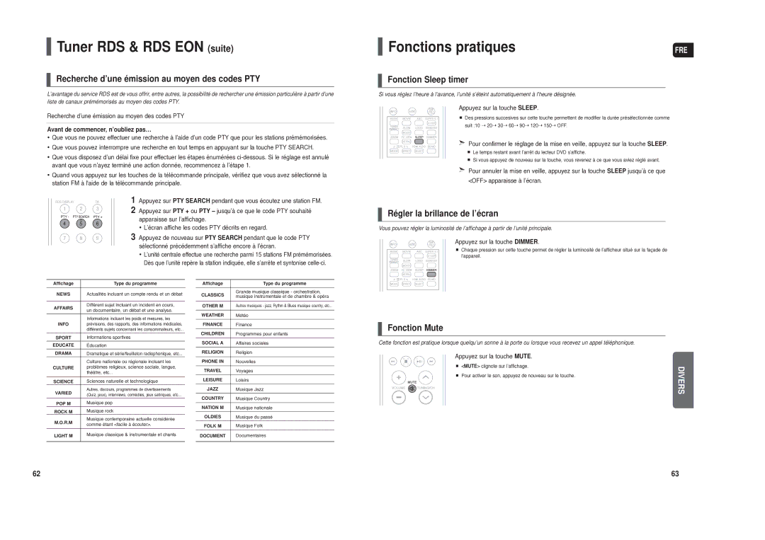 Samsung HT-TXQ120R/XEF manual Tuner RDS & RDS EON suite, Fonctions pratiques 