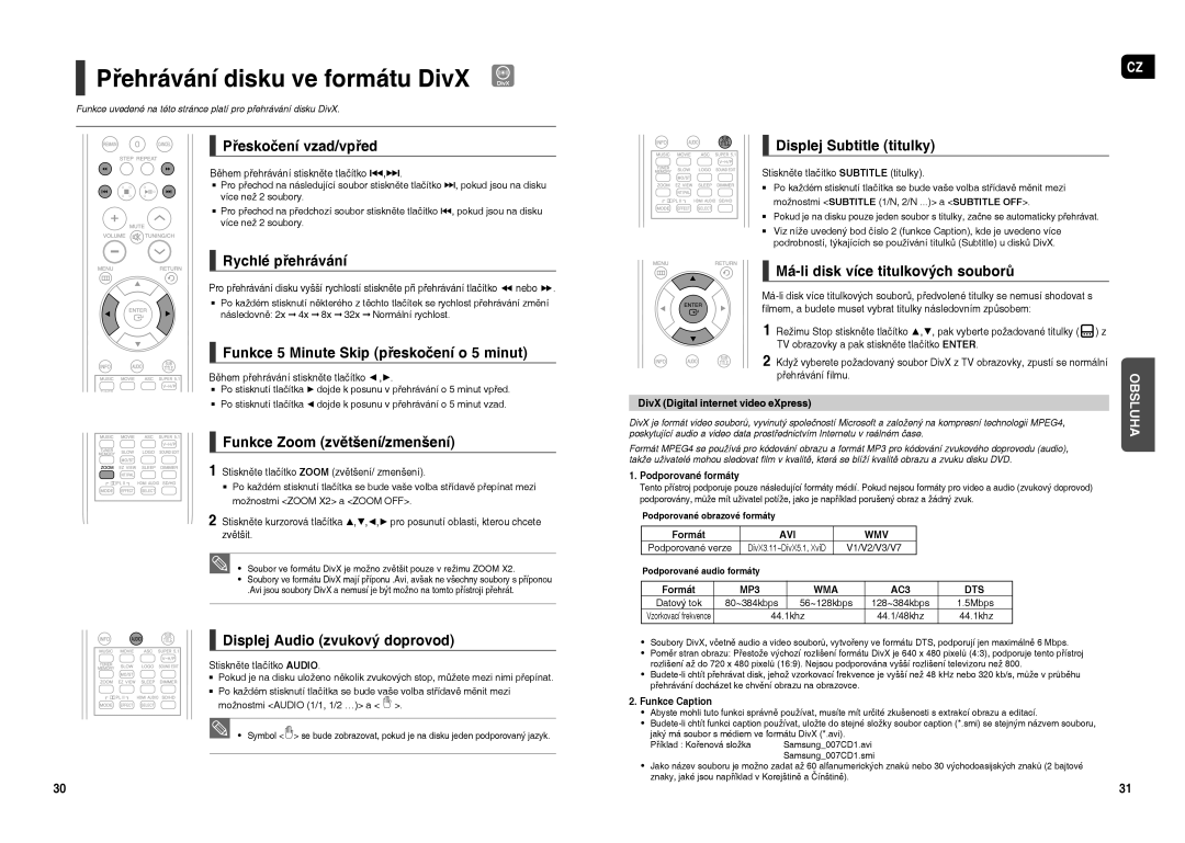 Samsung HT-TXQ120R/XEO manual Přehrávání disku ve formátu DivX 