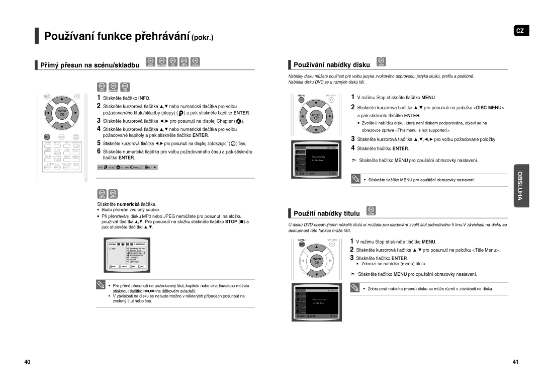 Samsung HT-TXQ120R/XEO manual Používání nabídky disku, Použití nabídky titulu, Tlačítko Enter, Stiskněte numerická tlačítka 