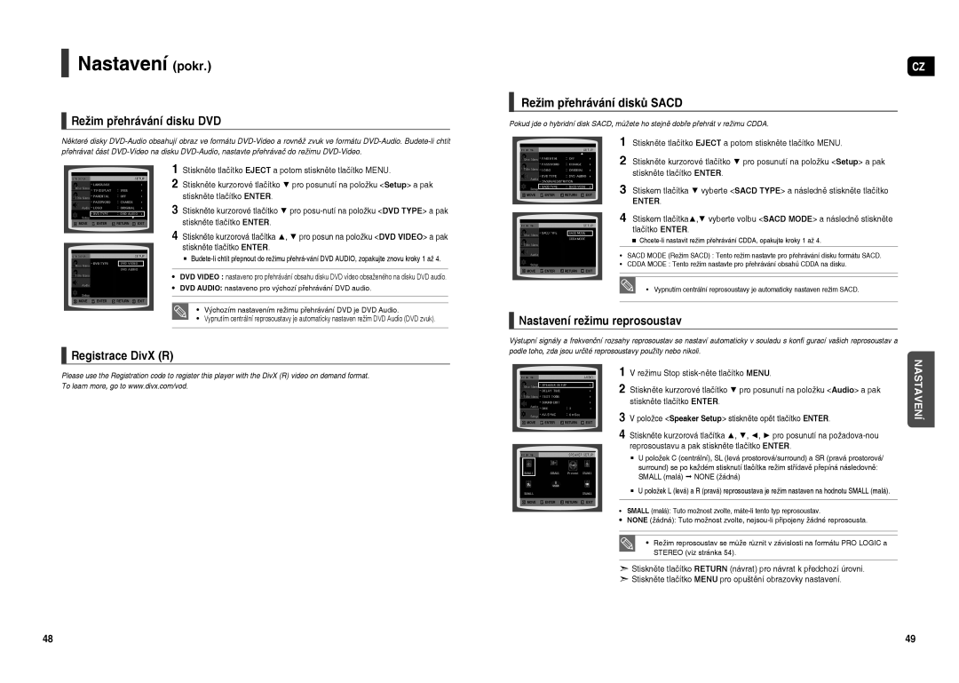 Samsung HT-TXQ120R/XEO manual Režim přehrávání disku DVD, Režim přehrávání disků Sacd 