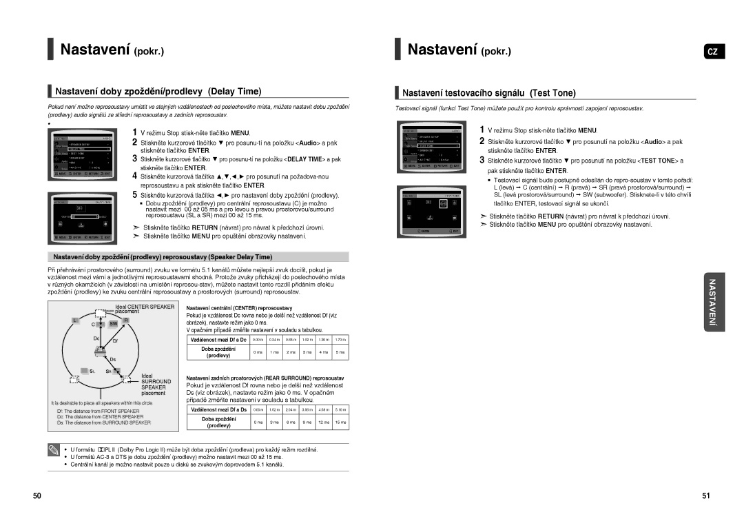 Samsung HT-TXQ120R/XEO manual Nastavení pokr, Nastavení doby zpoždění/prodlevy Delay Time 