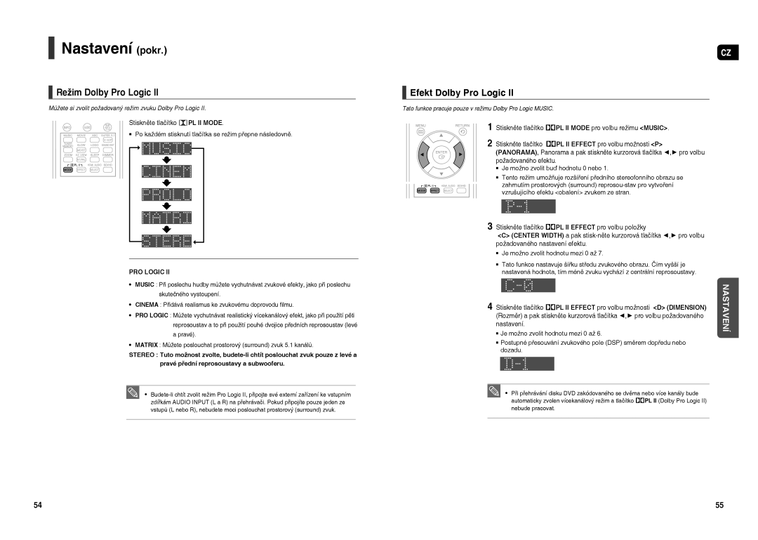 Samsung HT-TXQ120R/XEO manual Režim Dolby Pro Logic, Efekt Dolby Pro Logic, Stiskněte tlačítko PL II Mode 