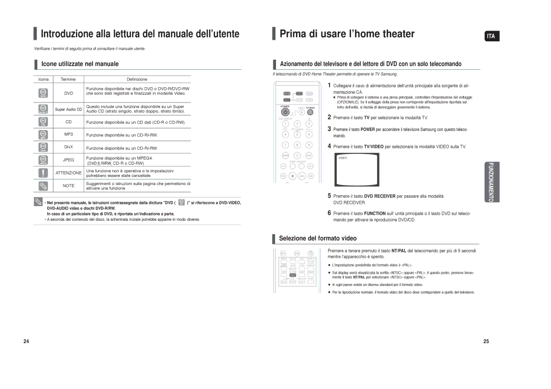 Samsung HT-TXQ120R/XET Prima di usare l’home theater, Icone utilizzate nel manuale, Selezione del formato video 