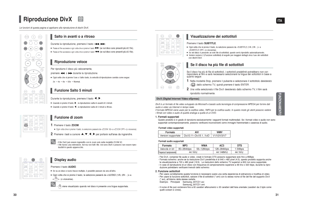 Samsung HT-TXQ120R/XET manual Riproduzione DivX DivX 