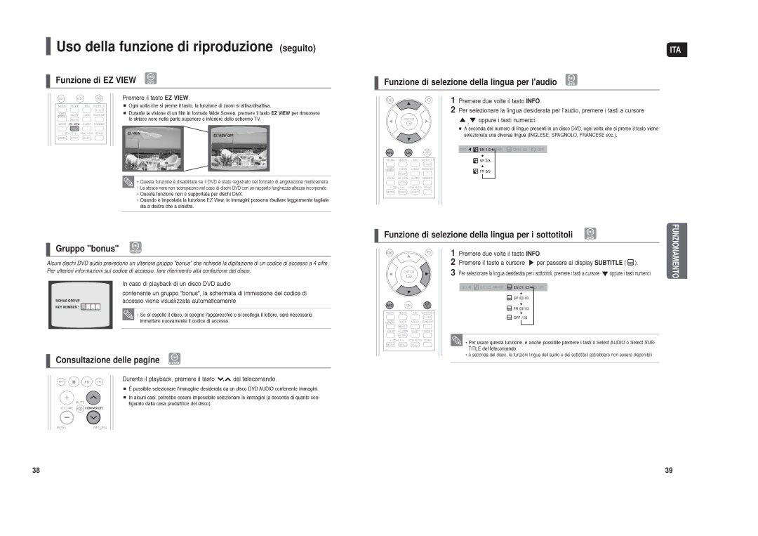 Samsung HT-TXQ120R/XET manual Funzione di EZ View DVD, Gruppo bonus DVD -AUDIO, Consultazione delle pagine DVD -AUDIO 