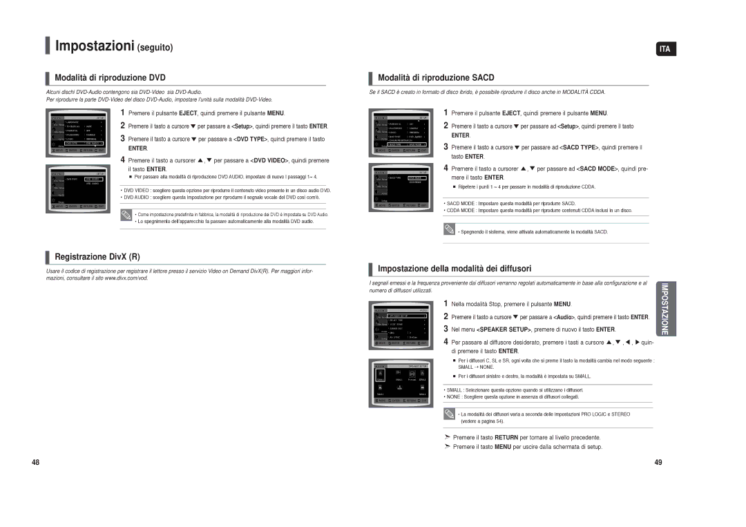 Samsung HT-TXQ120R/XET manual Modalità di riproduzione DVD, Modalità di riproduzione Sacd 