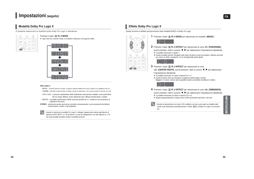 Samsung HT-TXQ120R/XET manual Modalità Dolby Pro Logic, Effetto Dolby Pro Logic, Premere il tasto PL II Mode 