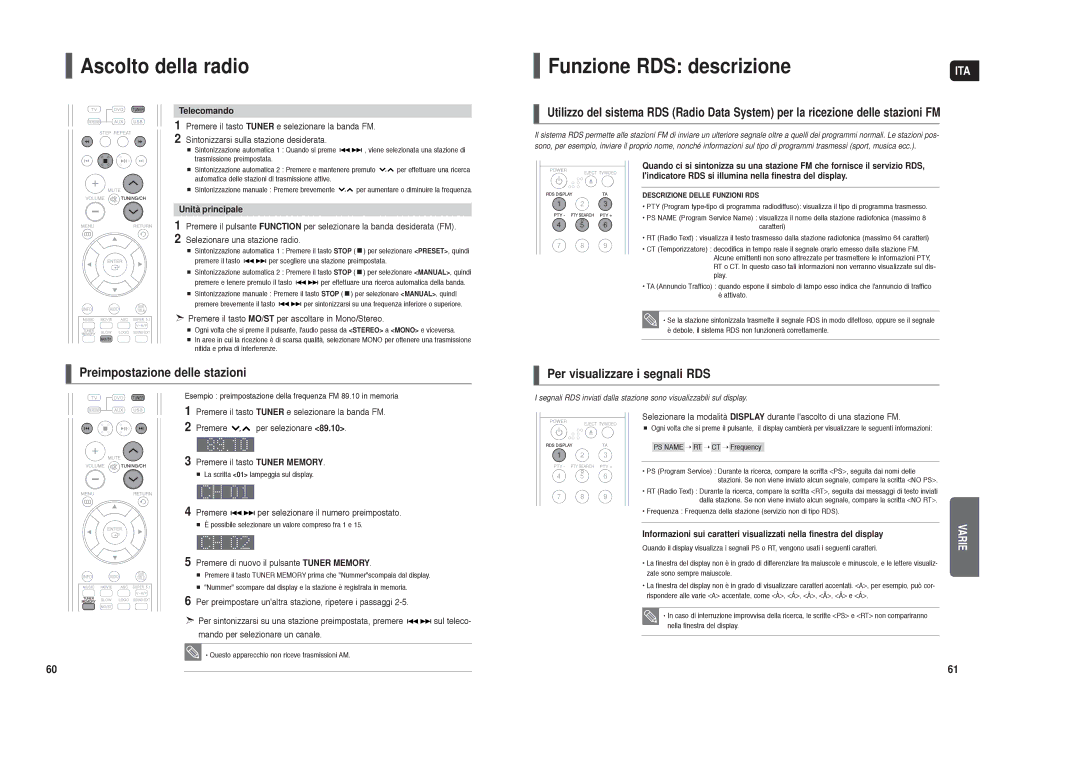 Samsung HT-TXQ120R/XET manual Ascolto della radio, Funzione RDS descrizione, Preimpostazione delle stazioni 