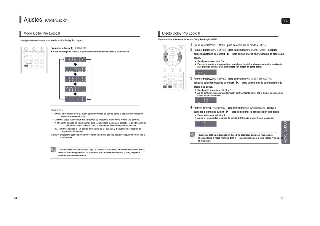 Samsung HT-TXQ120R/XET manual Modo Dolby Pro Logic, Efecto Dolby Pro Logic, Presione la tecla PL II Mode 