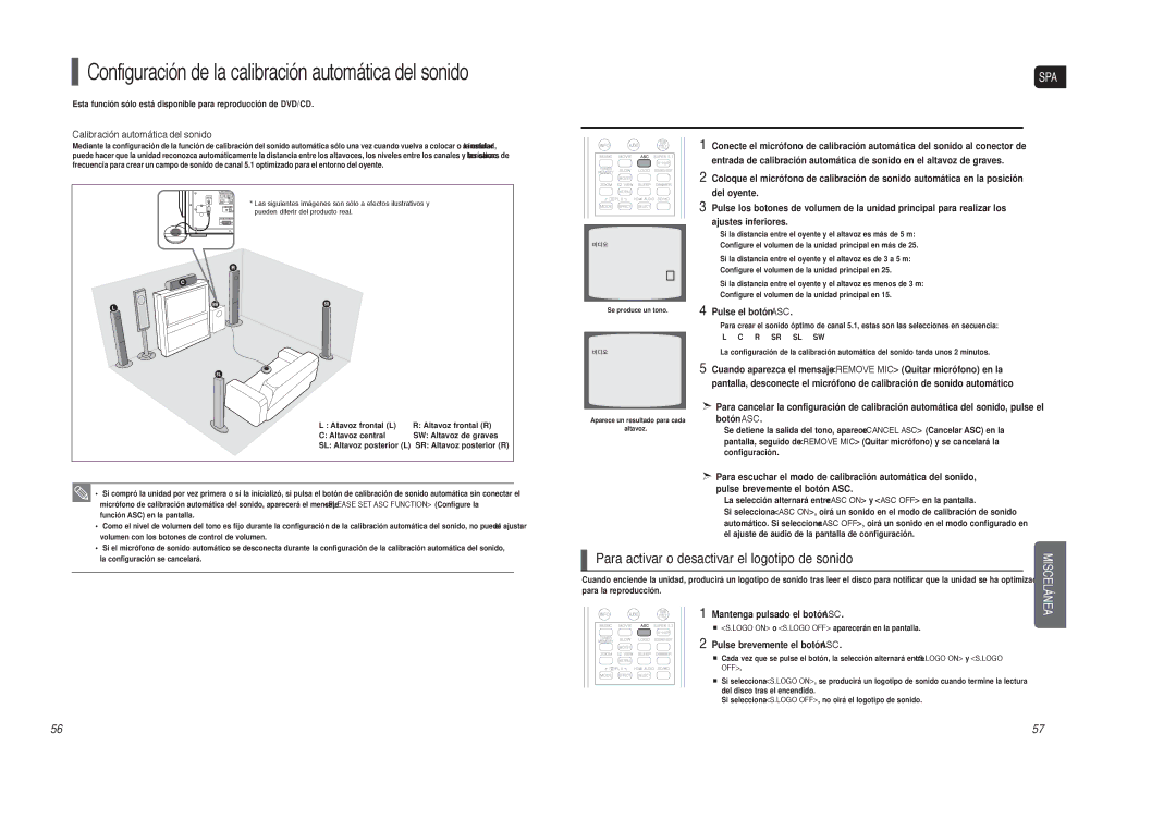 Samsung HT-TXQ120R/XET manual Para activar o desactivar el logotipo de sonido, Calibración automática del sonido 