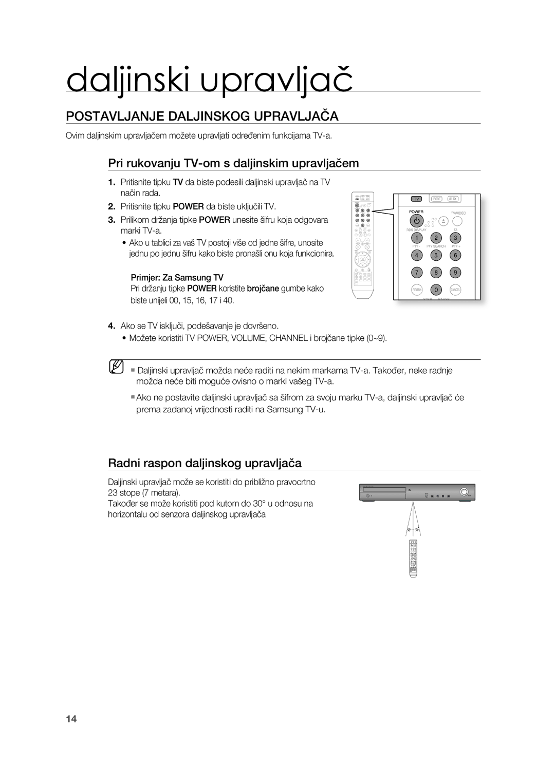 Samsung HT-TZ212R/EDC, HT-Z310R/EDC manual PoSTAVLjANjE DALjINSkog UPRAVLjAčA, Pri rukovanju TV-om s daljinskim upravljačem 