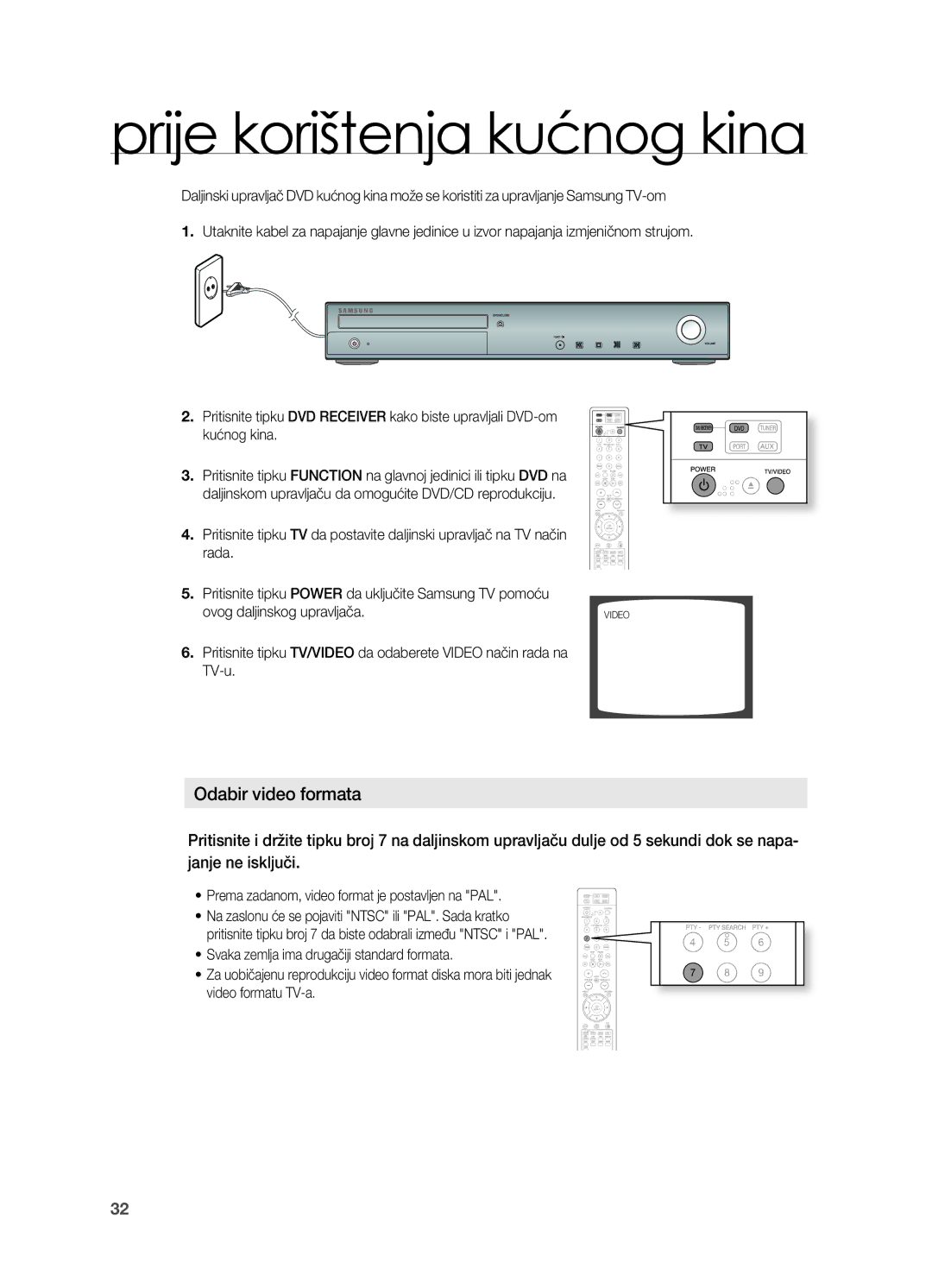 Samsung HT-TZ315R/EDC, HT-TZ212R/EDC, HT-Z310R/EDC, HT-Z210R/EDC manual Prije korištenja kućnog kina, Odabir video formata 