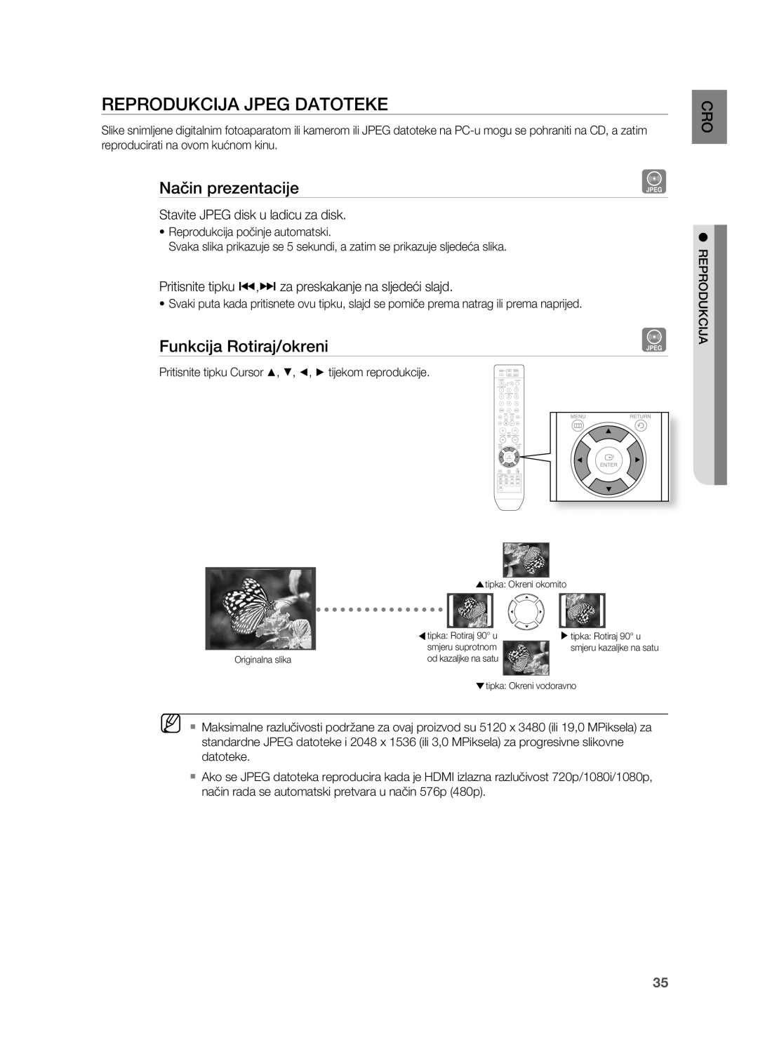 Samsung HT-Z310R/EDC, HT-TZ212R/EDC, HT-Z210R/EDC REPRoDUkCIjA jPEg DAToTEkE, Način prezentacije, Funkcija Rotiraj/okreni 