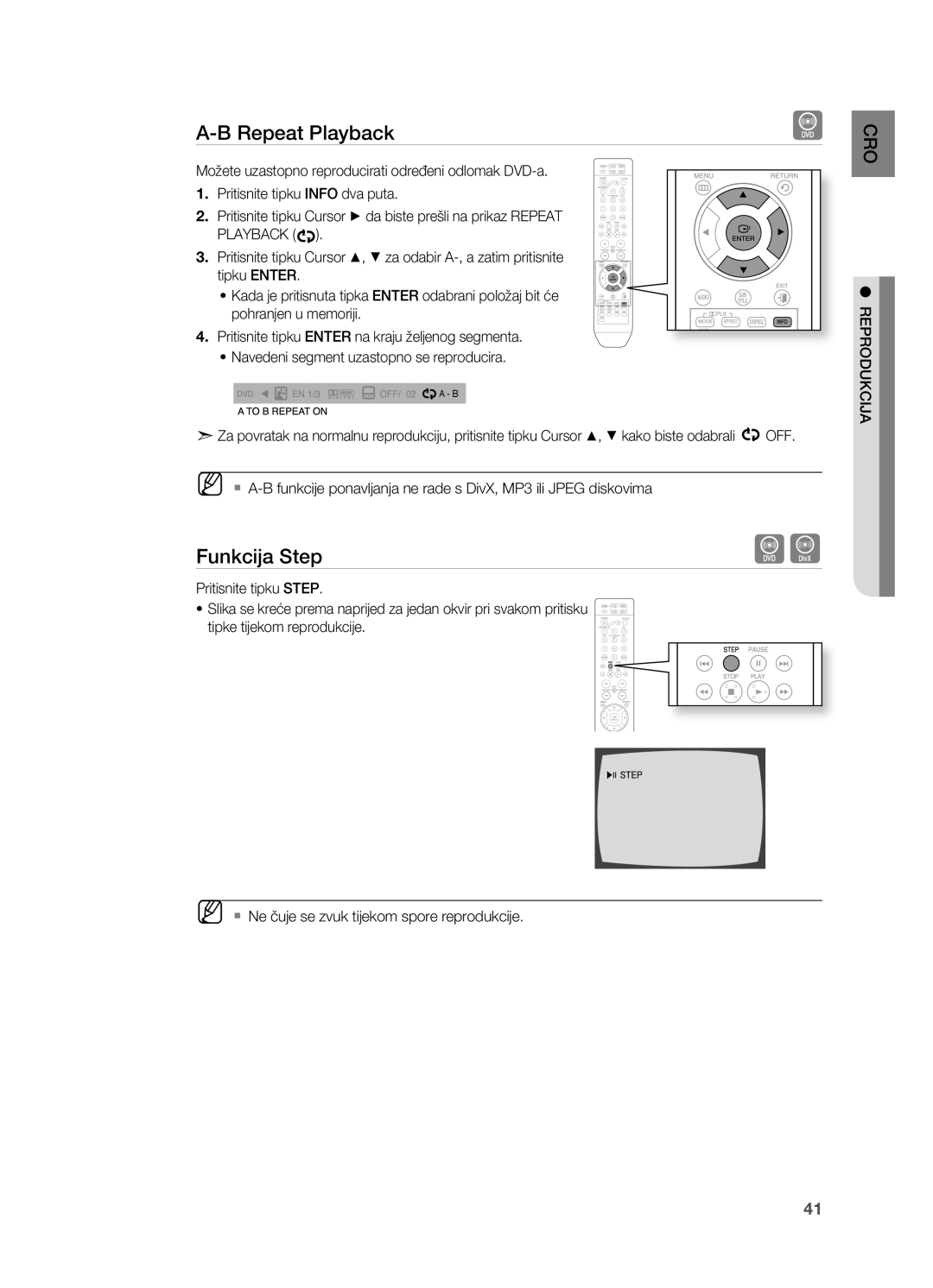 Samsung HT-Z210R/EDC, HT-TZ212R/EDC, HT-Z310R/EDC, HT-TZ315R/EDC, HT-TZ215R/EDC manual Repeat Playback, Funkcija Step 