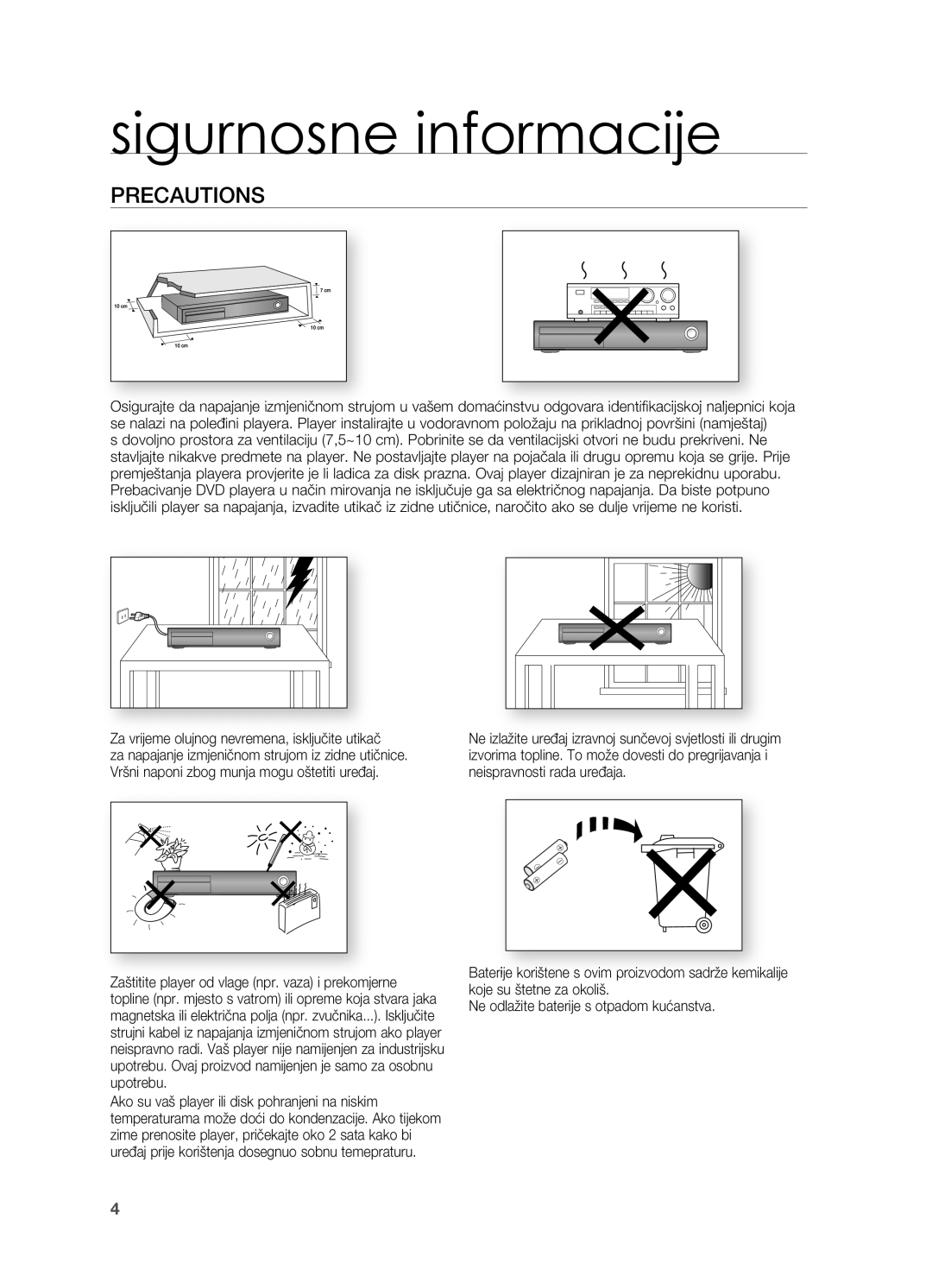 Samsung HT-TZ212R/EDC, HT-Z310R/EDC, HT-Z210R/EDC manual PRECAUTIoNS, Za vrijeme olujnog nevremena, isključite utikač 