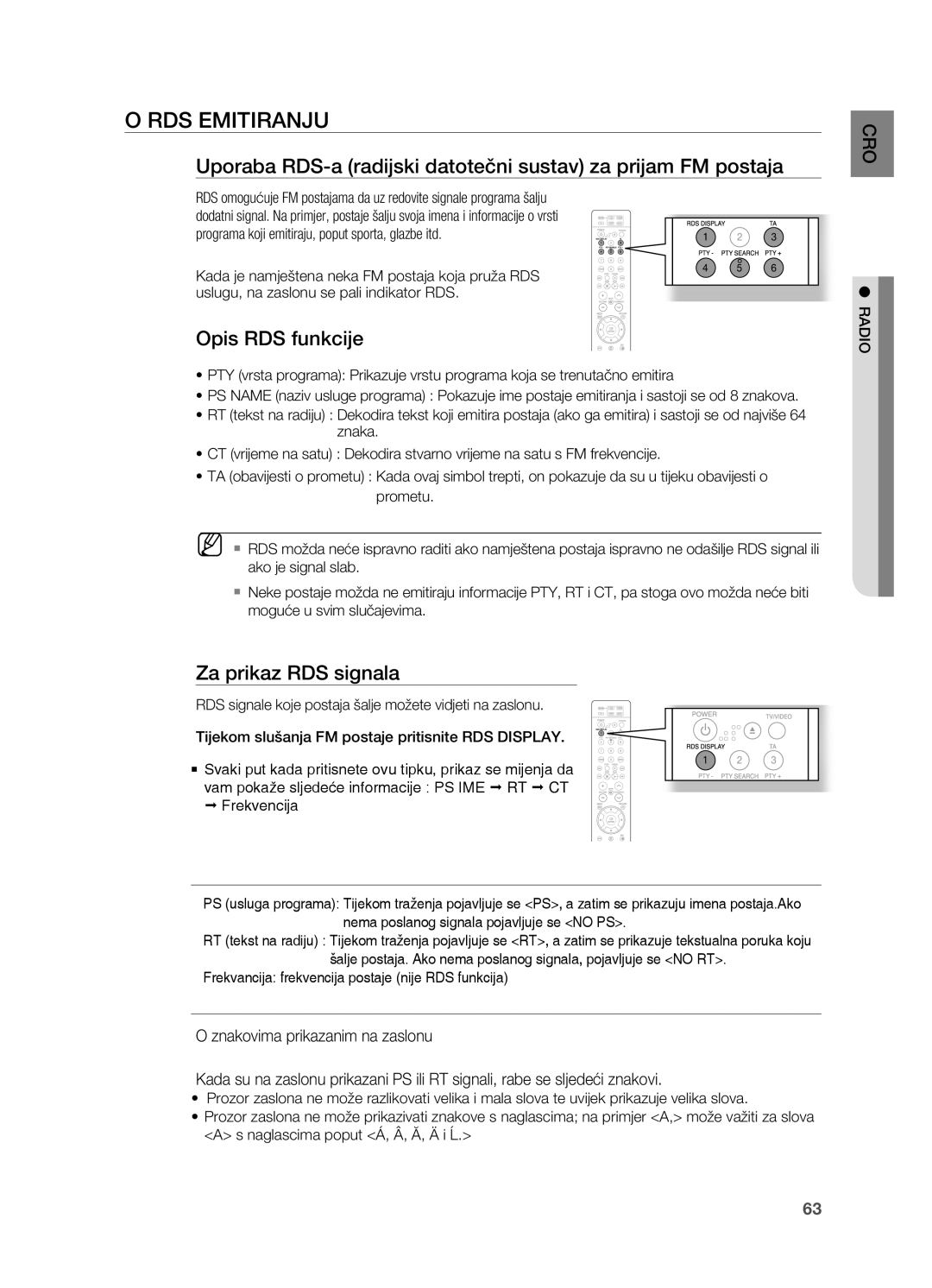 Samsung HT-TZ215R/EDC, HT-TZ212R/EDC, HT-Z310R/EDC manual RDS EMITIRANjU, Opis RDS funkcije, Za prikaz RDS signala, RADIo 