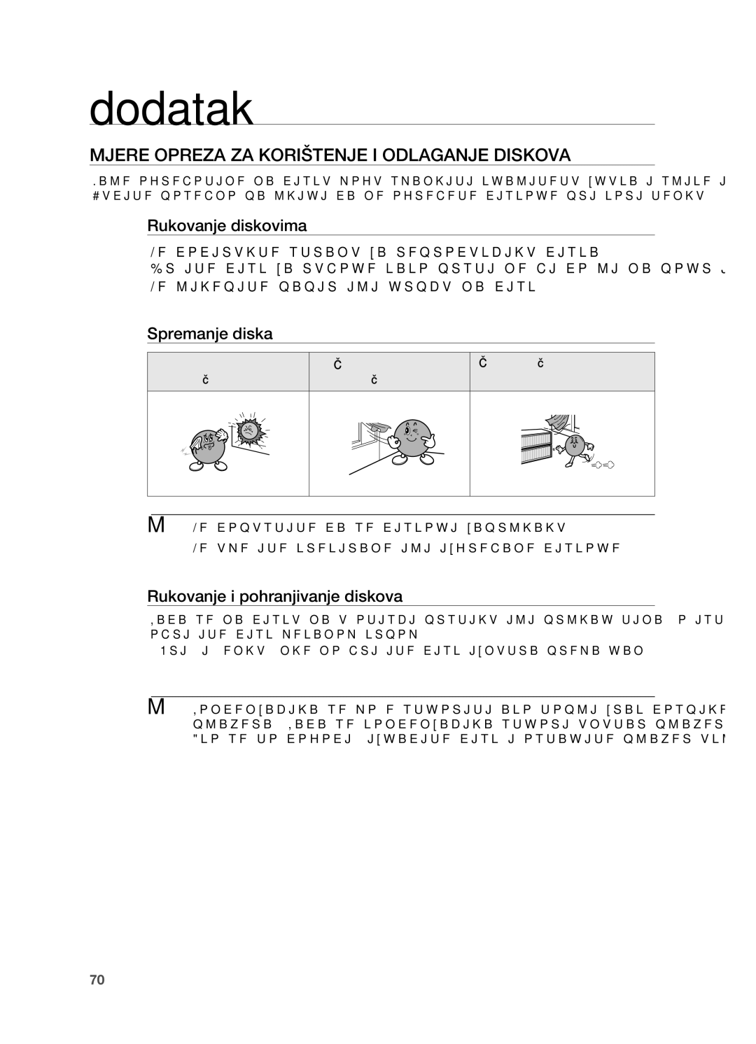 Samsung HT-Z310R/EDC manual Dodatak, Mjere opreza za korištenje i odlaganje diskova, Rukovanje diskovima, Spremanje diska 