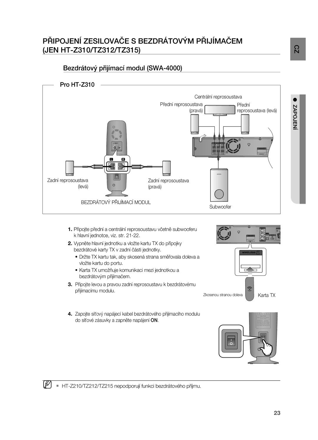 Samsung HT-TZ212R/EDC, HT-Z310R/EDC, HT-Z210R/EDC Připojení Zesilovače S Bezdrátovým Přijímačem, Jen HT-Z310/TZ312/TZ315 