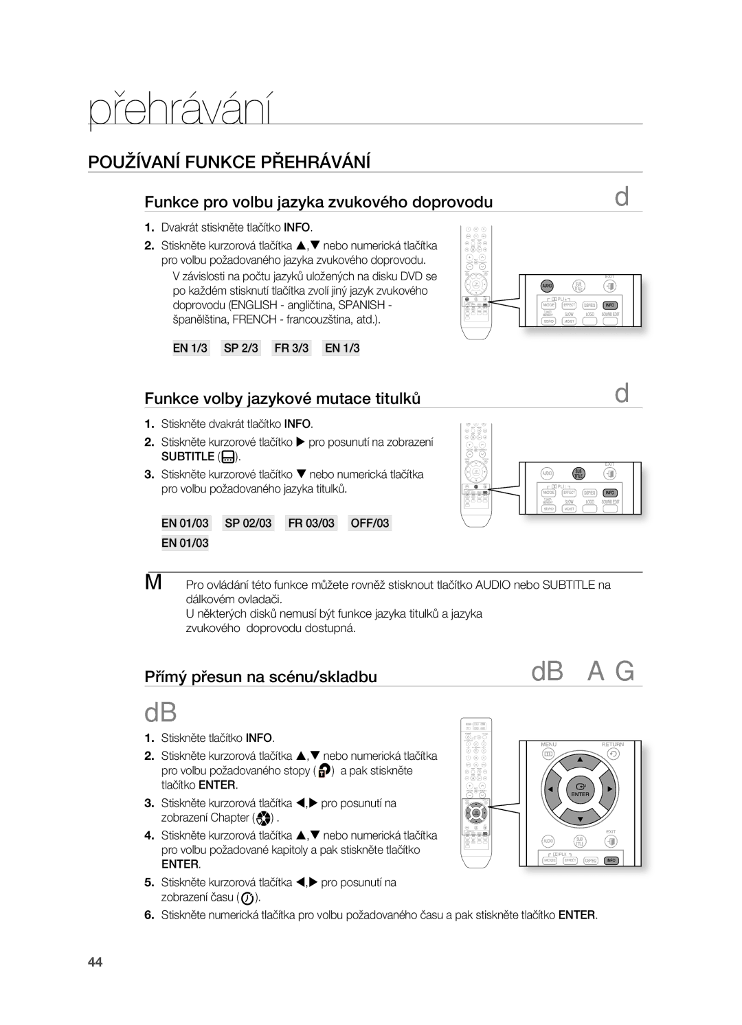 Samsung HT-Z310R/EDC, HT-TZ212R/EDC manual Funkce pro volbu jazyka zvukového doprovodu, Funkce volby jazykové mutace titulků 