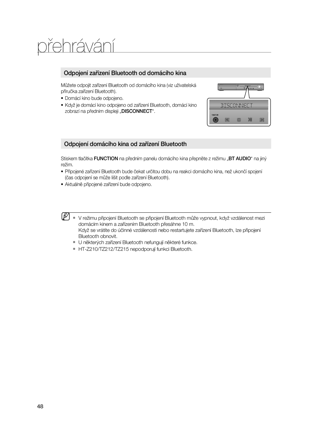 Samsung HT-Z310R/EDC manual Odpojení zařízení Bluetooth od domácího kina, Odpojení domácího kina od zařízení Bluetooth 