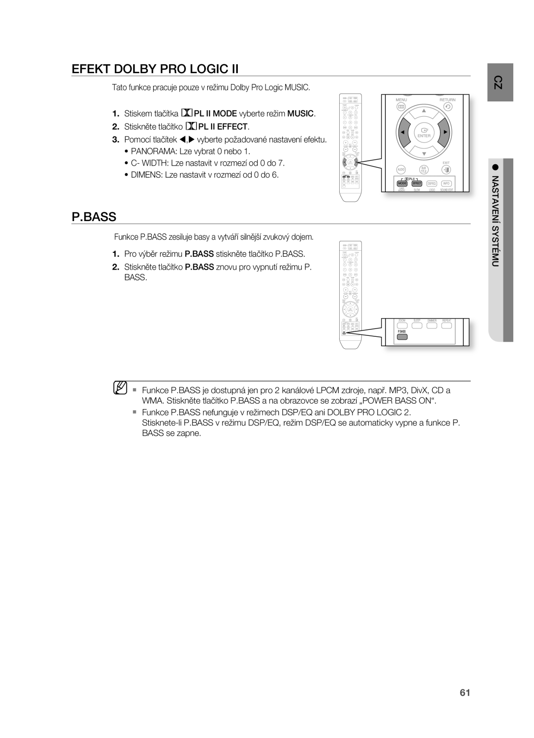 Samsung HT-Z210R/EDC, HT-TZ212R/EDC, HT-Z310R/EDC, HT-TZ315R/EDC manual Efekt Dolby PrO Logic, Bass 