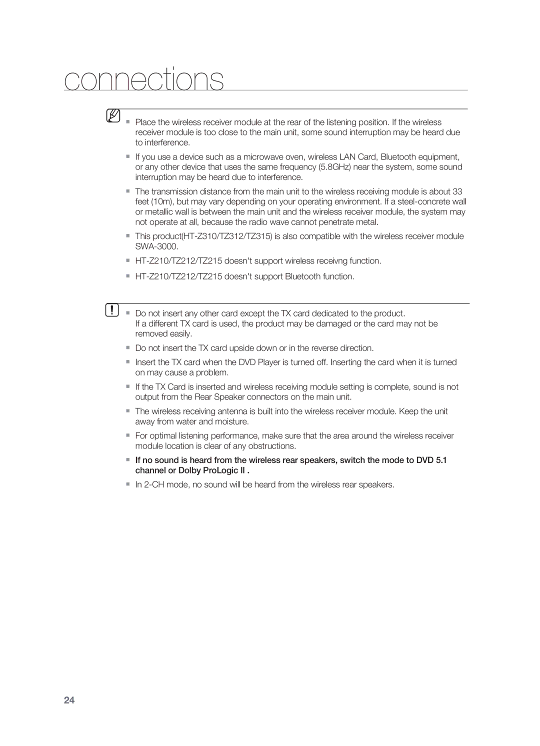 Samsung HT-Z210R/XEE, HT-TZ212R/EDC, HT-Z310R/EDC, HT-Z210R/EDC, HT-Z210R/XET, HT-TZ315R/XET, HT-TZ315R/EDC manual Connections 