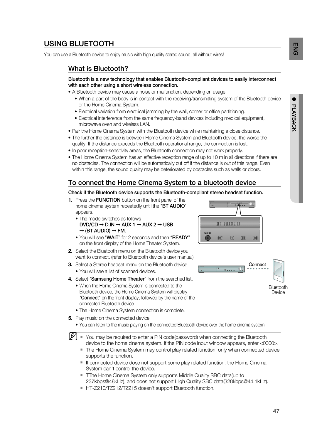 Samsung HT-Z210R/XET manual Using Bluetooth, What is Bluetooth?, To connect the Home Cinema System to a bluetooth device 