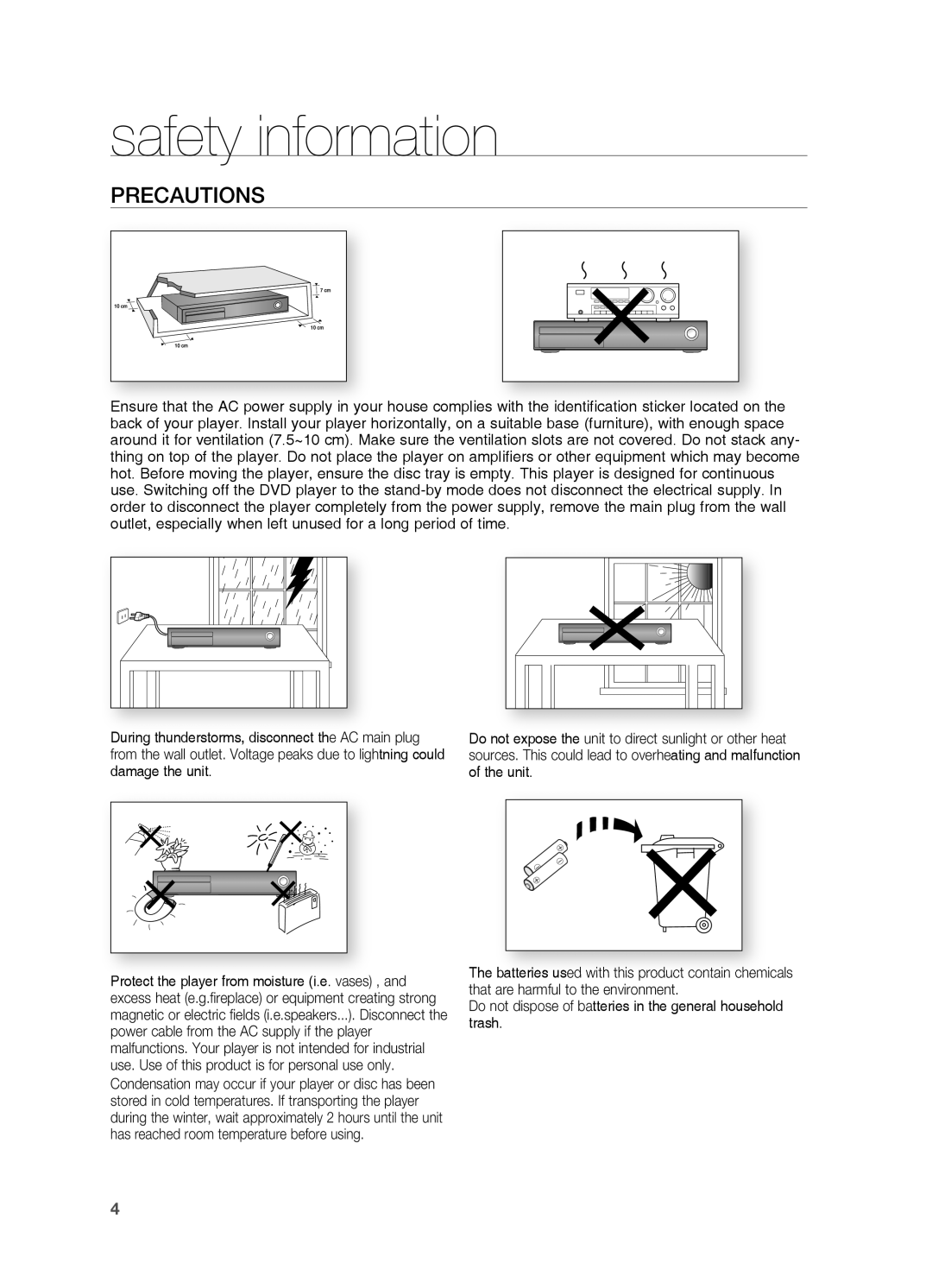 Samsung HT-TZ315R/EDC, HT-TZ212R/EDC, HT-Z310R/EDC, HT-Z210R/EDC, HT-Z210R/XET, HT-TZ315R/XET PrECAUTIONS, Damage the unit 