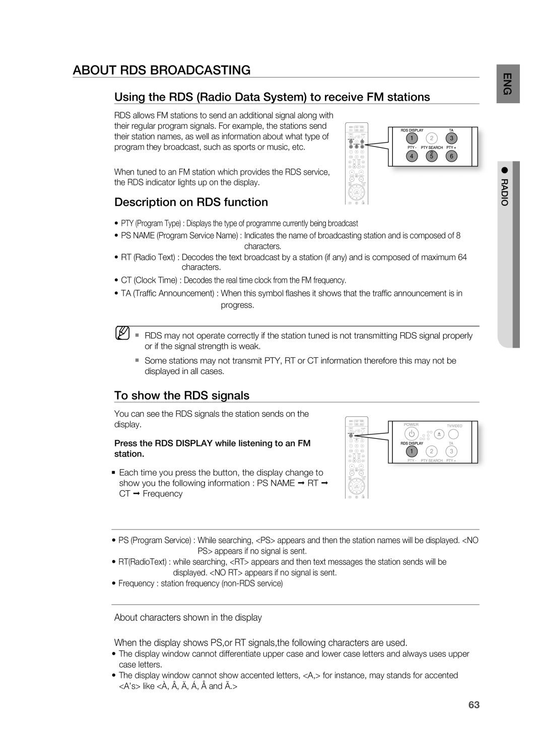 Samsung HT-TZ315R/XET, HT-TZ212R/EDC manual About rDS BrOADCASTING, Using the rDS radio Data System to receive FM stations 