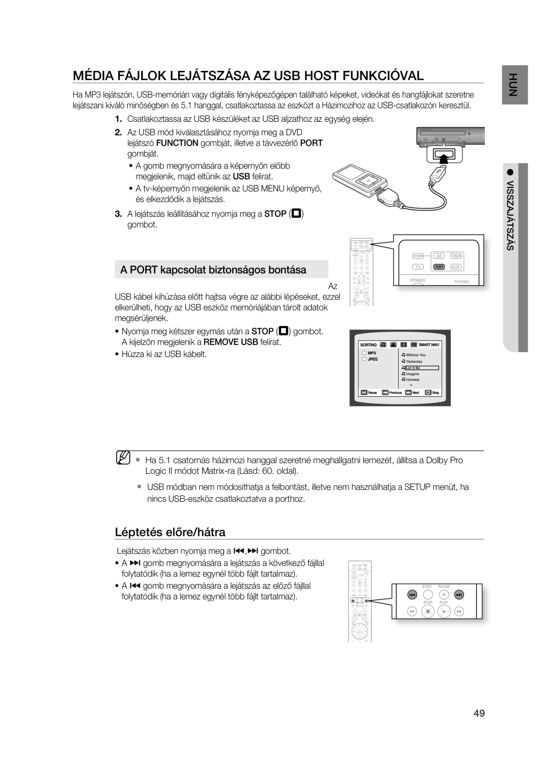 Samsung HT-Z210R/EDC, HT-TZ212R/EDC MÉDiA FájLOk LejáTSzáSA Az USB Host FUNkCióvAL, PORT kapcsolat biztonságos bontása 