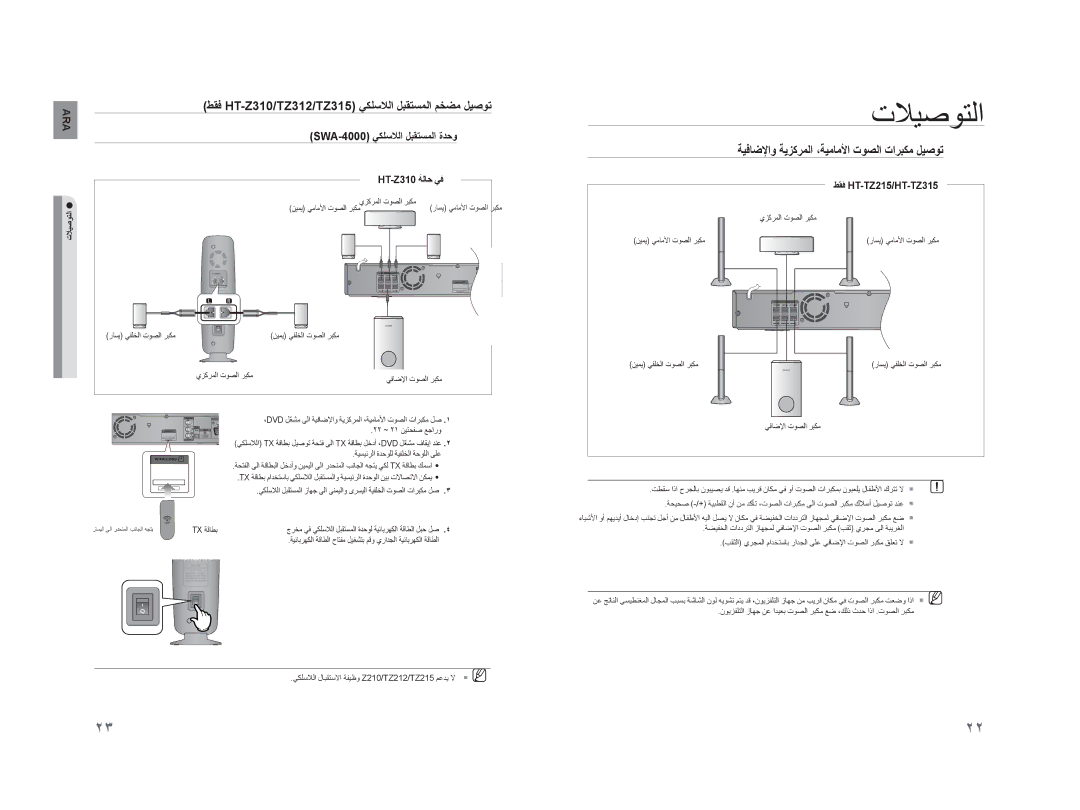 Samsung HT-TZ315R/XER ﻂﻘﻓ HT-Z310/TZ312/TZ315 ﻲﻜﻠﺳﻼﻟﺍ ﻞﺒﻘﺘﺴﻤﻟﺍ ﻢﺨﻀﻣ ﻞﻴﺻﻮﺗ, SWA-4000 ﻲﻜﻠﺳﻼﻟﺍ ﻞﺒﻘﺘﺴﻤﻟﺍ ﺓﺪﺣﻭ, HT-Z310 ﺔﻟﺎﺣ ﻲﻓ 