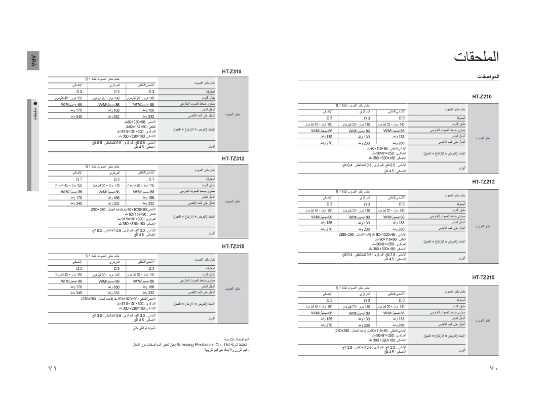 Samsung HT-TZ215T/MEA, HT-TZ215M/MEA, HT-TZ315R/XER, HT-TZ215M/HAC, HT-TZ315T/UMG HT-Z310, HT-TZ312, HT-Z210, HT-TZ212 