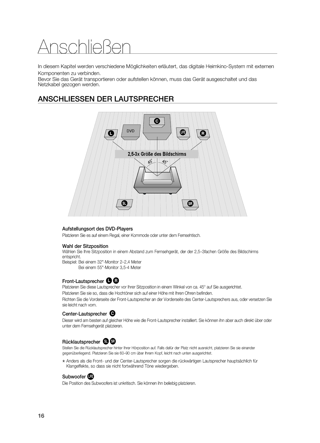 Samsung HT-TZ215R/XEF, HT-TZ215T/ADL, HT-TZ212R/EDC, HT-Z310R/EDC, HT-TZ315T/ADL Anschließen, Anschliessen der Lautsprecher 