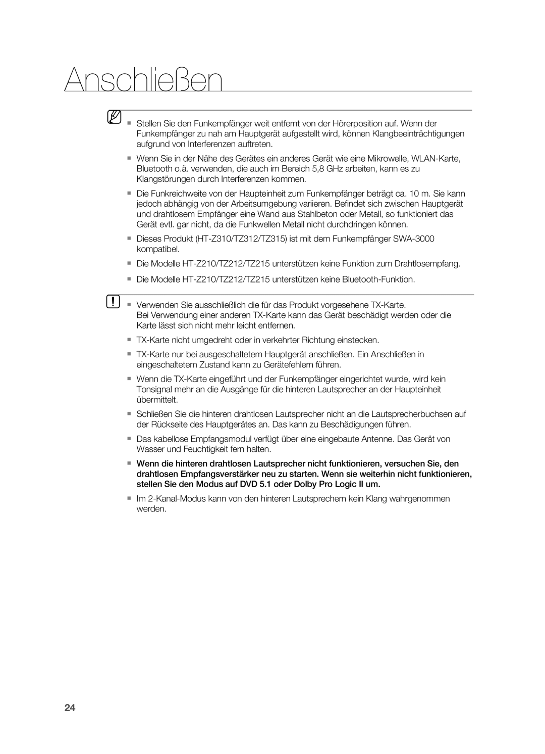 Samsung HT-Z210R/XEF, HT-TZ215T/ADL, HT-TZ212R/EDC, HT-Z310R/EDC, HT-TZ315T/ADL, HT-Z210R/EDC, HT-TZ212R/XEF manual Anschließen 