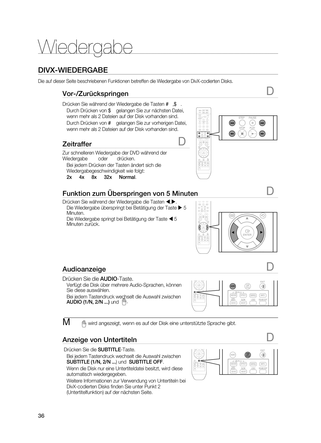 Samsung HT-TZ212R/EDC, HT-TZ215T/ADL, HT-Z310R/EDC, HT-TZ315T/ADL, HT-Z210R/EDC, HT-TZ212R/XEF, HT-Z310R/XEF Divx-Wiedergabe 