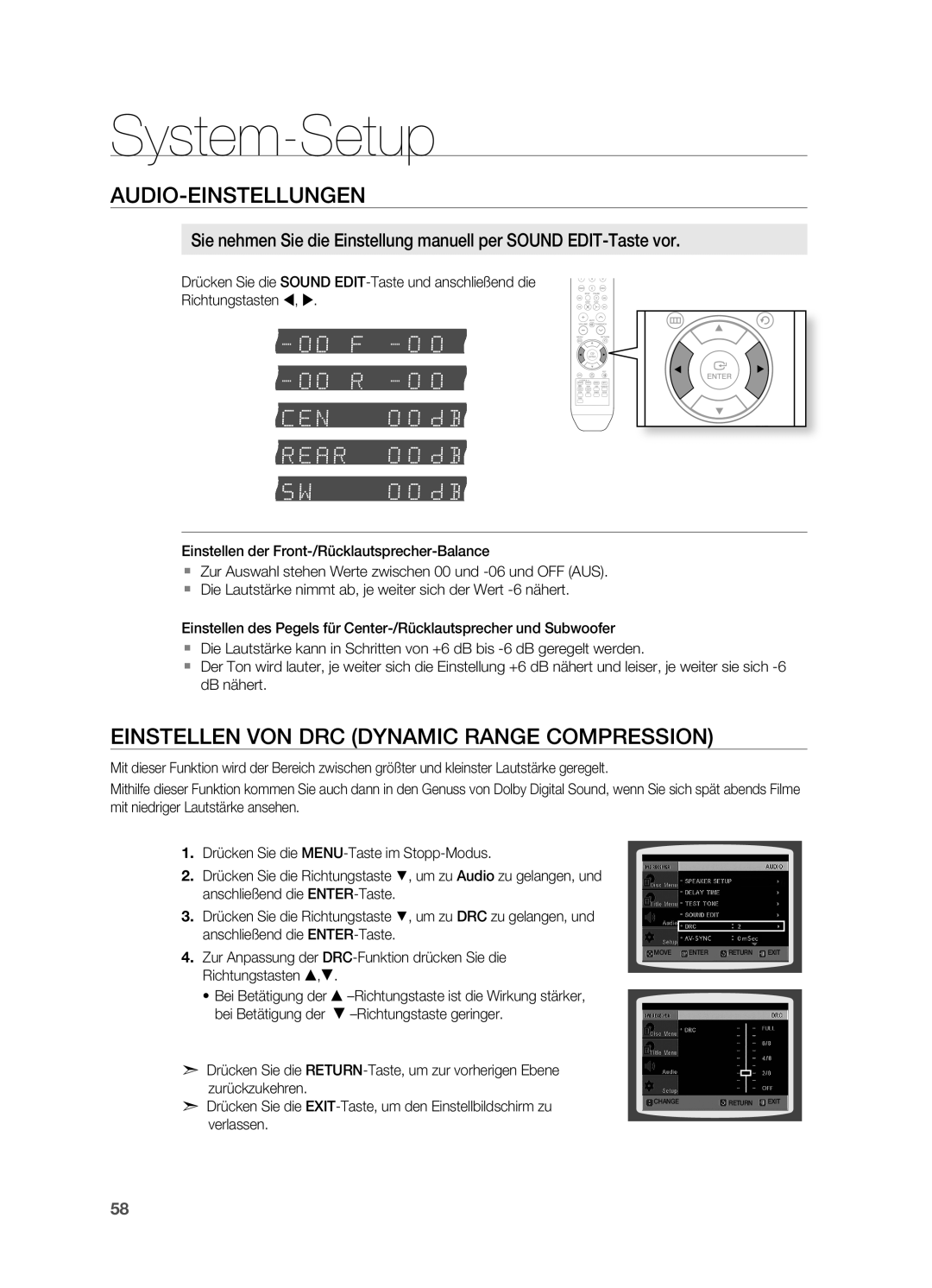 Samsung HT-TZ212R/XEF, HT-TZ215T/ADL, HT-TZ212R/EDC, HT-Z310R/EDC, HT-TZ315T/ADL Einstellen VoN DRC Dynamic Range CoMPRESSIoN 