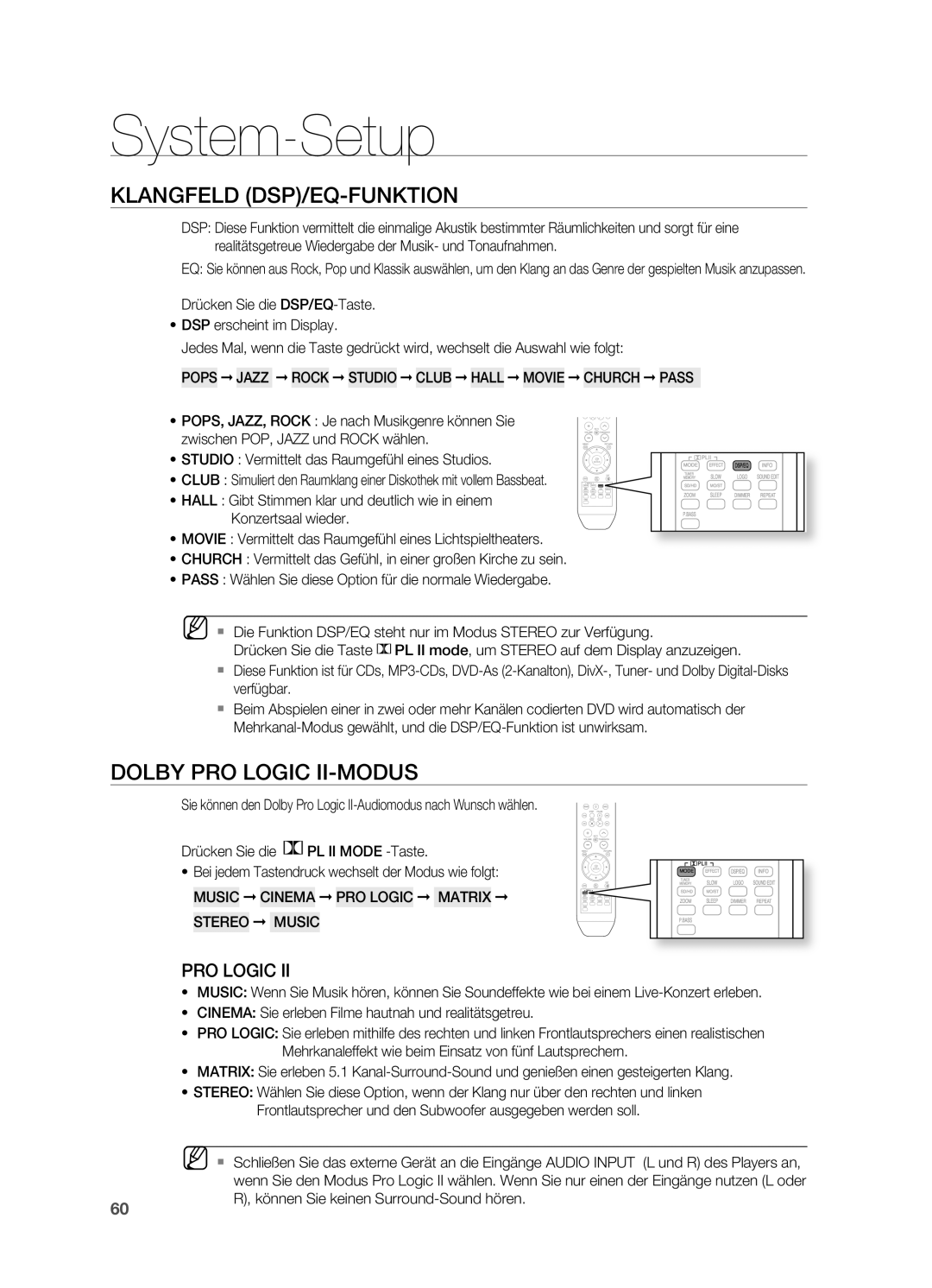 Samsung HT-Z210R/XEF manual Klangfeld DSP/EQ-FUNKTIoN, DoLBY PRo LoGIC II-MoDUS, Können Sie keinen Surround-Sound hören 