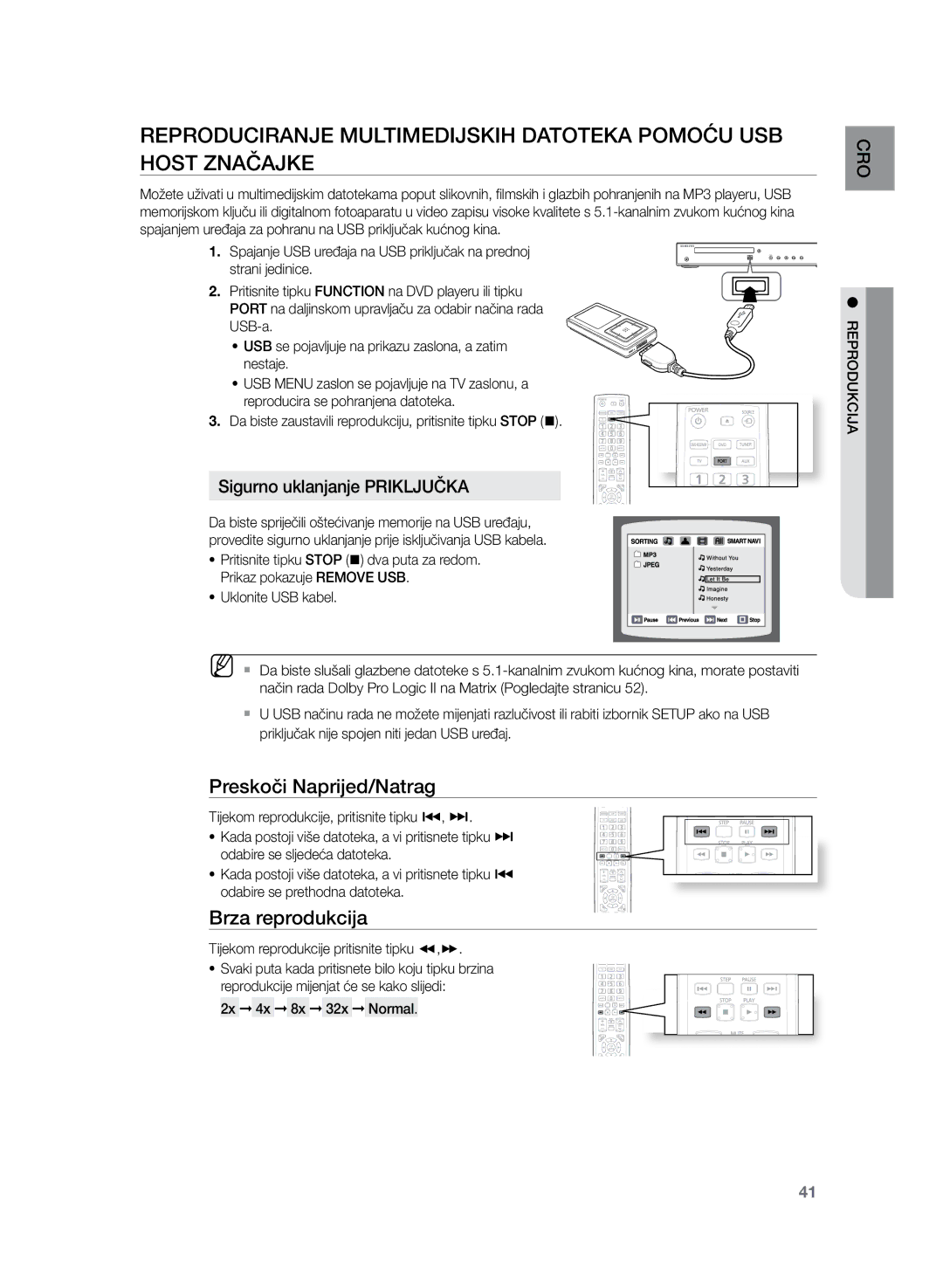 Samsung HT-Z220R/EDC, HT-Z220R/XEE Brza reprodukcija, Sigurno uklanjanje Priključka, Tijekom reprodukcije pritisnite tipku 