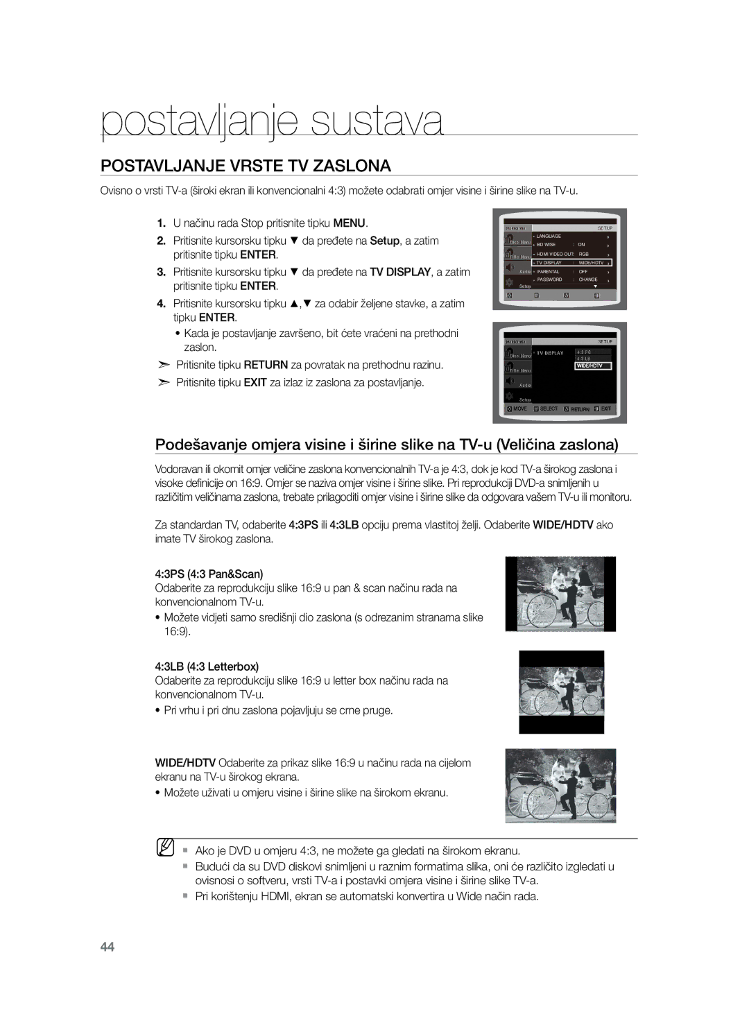 Samsung HT-Z220R/XEE, HT-TZ222R/EDC, HT-Z220R/EDC, HT-TZ225R/EDC, HT-TZ222R/XEE manual Postavljanje vrste TV zaslona 