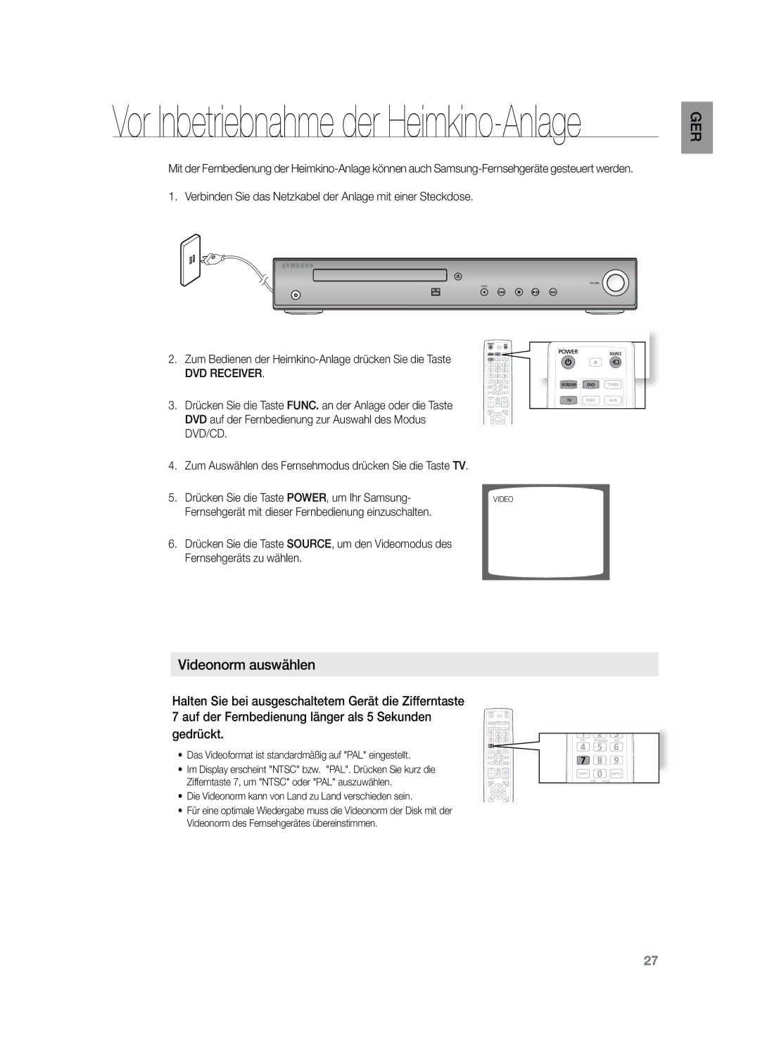 Samsung HT-TZ225R/EDC, HT-TZ222R/EDC, HT-Z220R/EDC Zum Bedienen der Heimkino-Anlage drücken Sie die Taste, DVD Receiver 