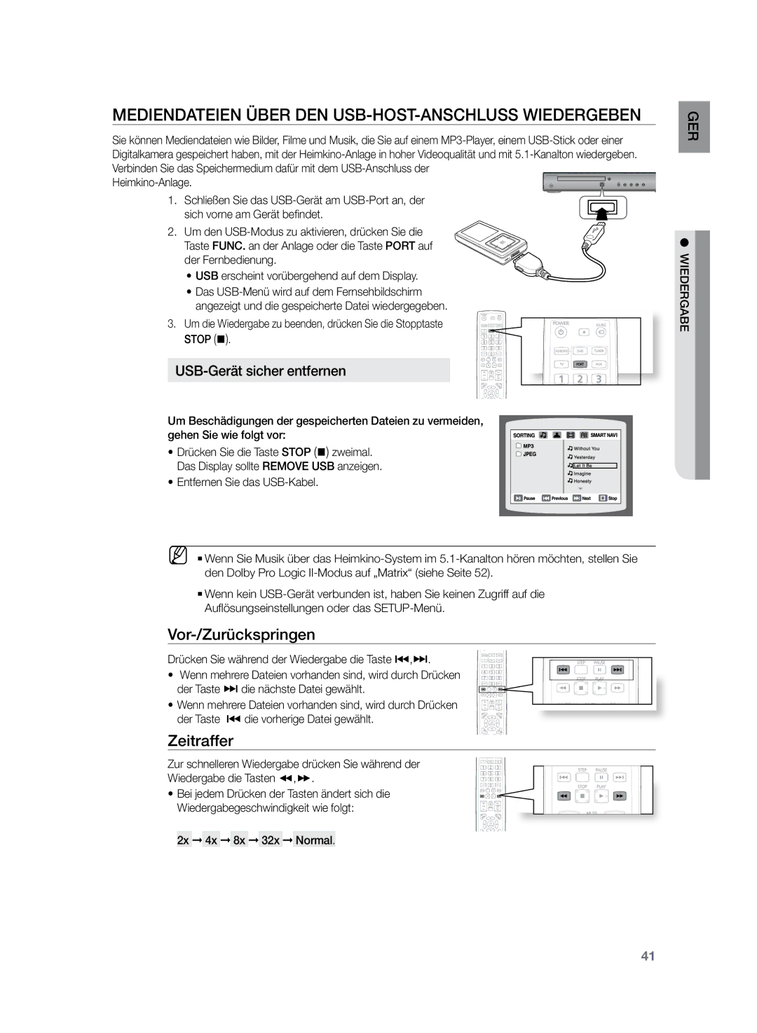 Samsung HT-Z220R/EDC, HT-TZ222R/EDC MediENDateien über dEN USB-Host-ANSchluss wiedergeben, Zeitraffer, 2x 4x 8x 32x Normal 