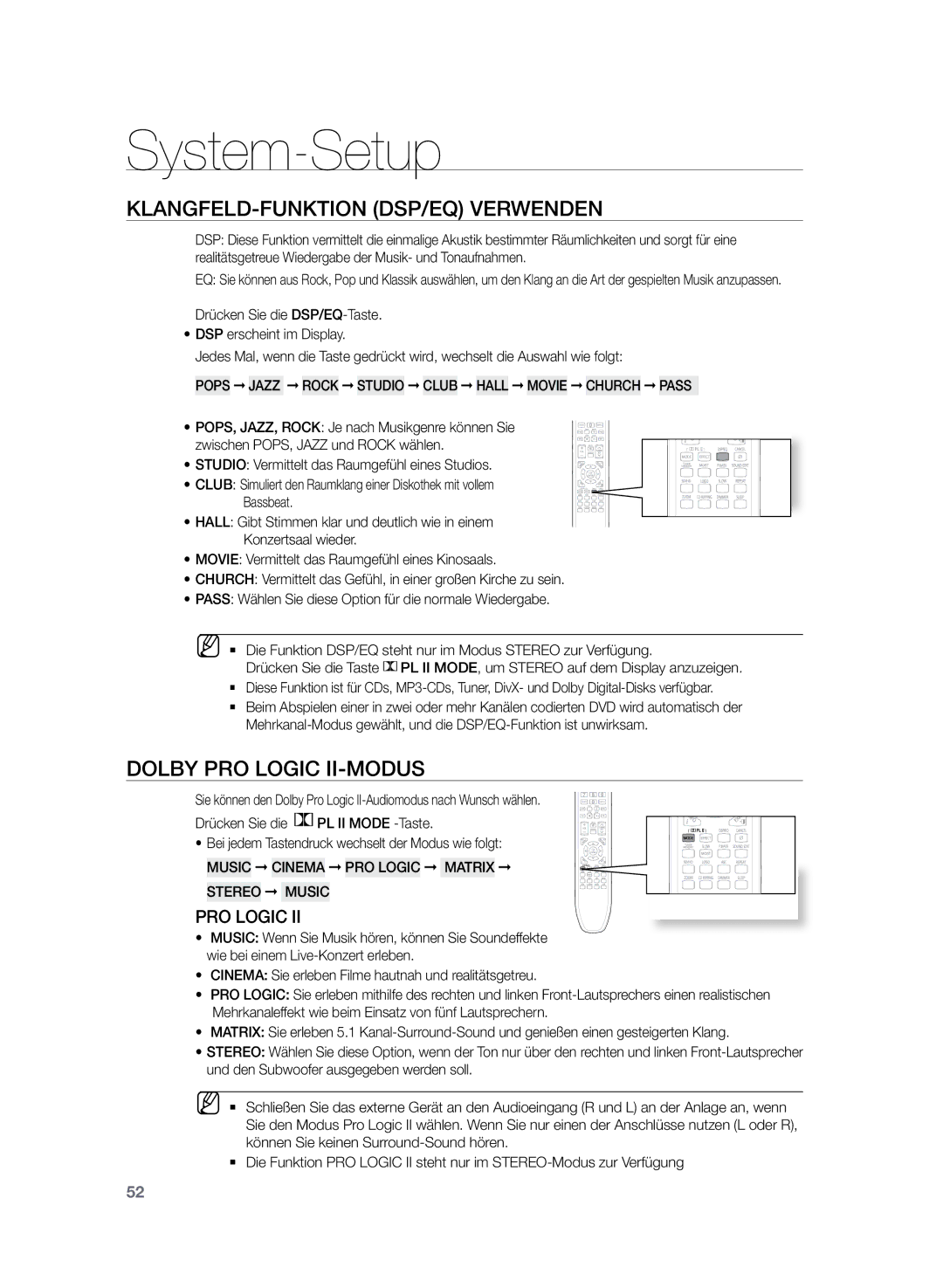 Samsung HT-TZ225R/EDC, HT-TZ222R/EDC, HT-Z220R/EDC manual Klangfeld-Funktion DSP/EQ verwenden, Dolby Pro Logic II-Modus 