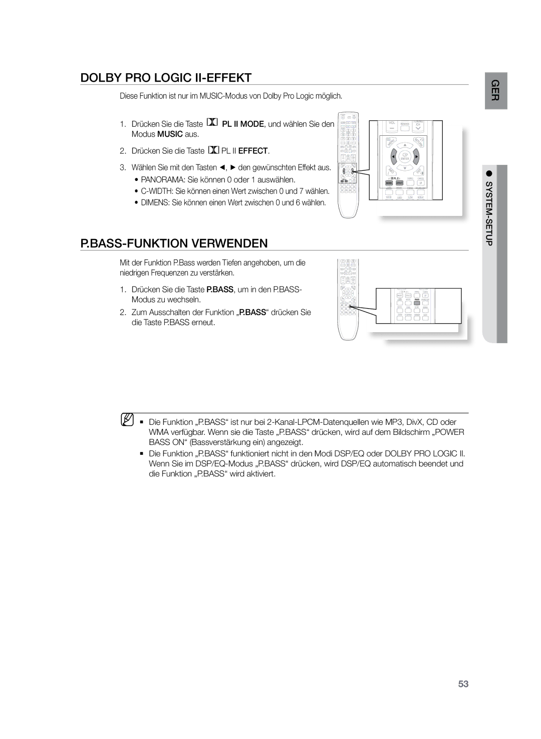 Samsung HT-Z220R/XEF, HT-TZ222R/EDC, HT-Z220R/EDC, HT-TZ225R/EDC manual Dolby Pro Logic II-Effekt, BASS-Funktion verwenden 