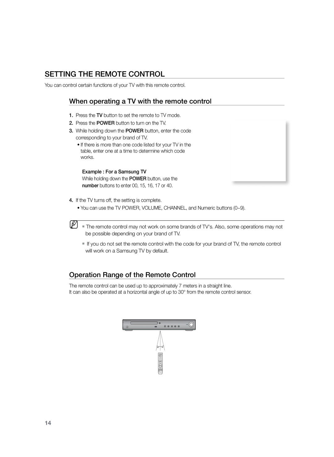 Samsung HT-TZ225R/XEF, HT-TZ222R/EDC, HT-Z220R/EDC Setting the Remote Control, When operating a TV with the remote control 